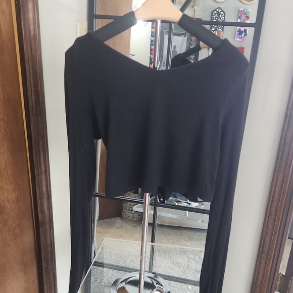 Free People Black Fitted Crop Bodysuit - Picture 1 of 3